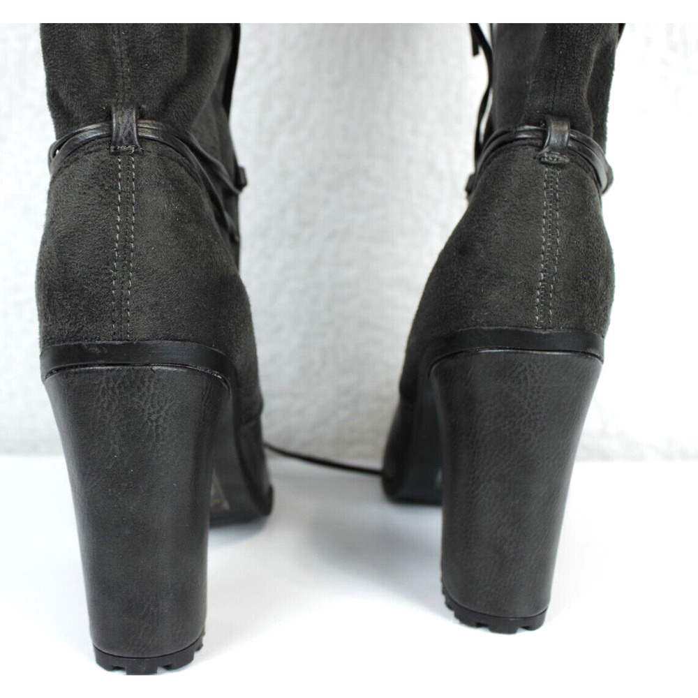 Leila Stone Rayne Suede Lace Up Zip Tall Boots Women 6 Block Heel 3.5" Dark Gray - Picture 7 of 15